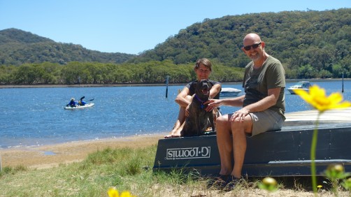 Host Ian with his neighbour and 5 year-old Staffie 'up Patonga Creek'