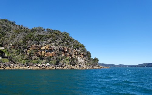 Sandstone cliffs and bushland of the Kuring-gai Chase National Park - Patonga Beach ahead on the right of the photo